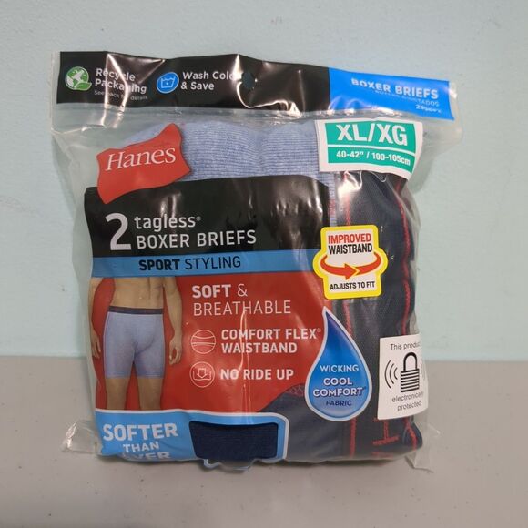 Hanes 2 Tagless XL Boxer Briefs Cool Comfort Soft & Breathable new - Picture 1 of 2